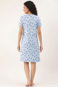 Zivame Farm Lore Knit Cotton Knee Length Nightdress - Nantucket Breeze — thumbnail 4